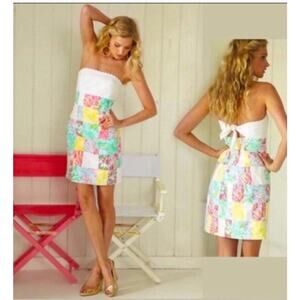 Lilly Pulitzer Womens 0 White Multi Franco Strapless Patchwork Mini Dress Boho